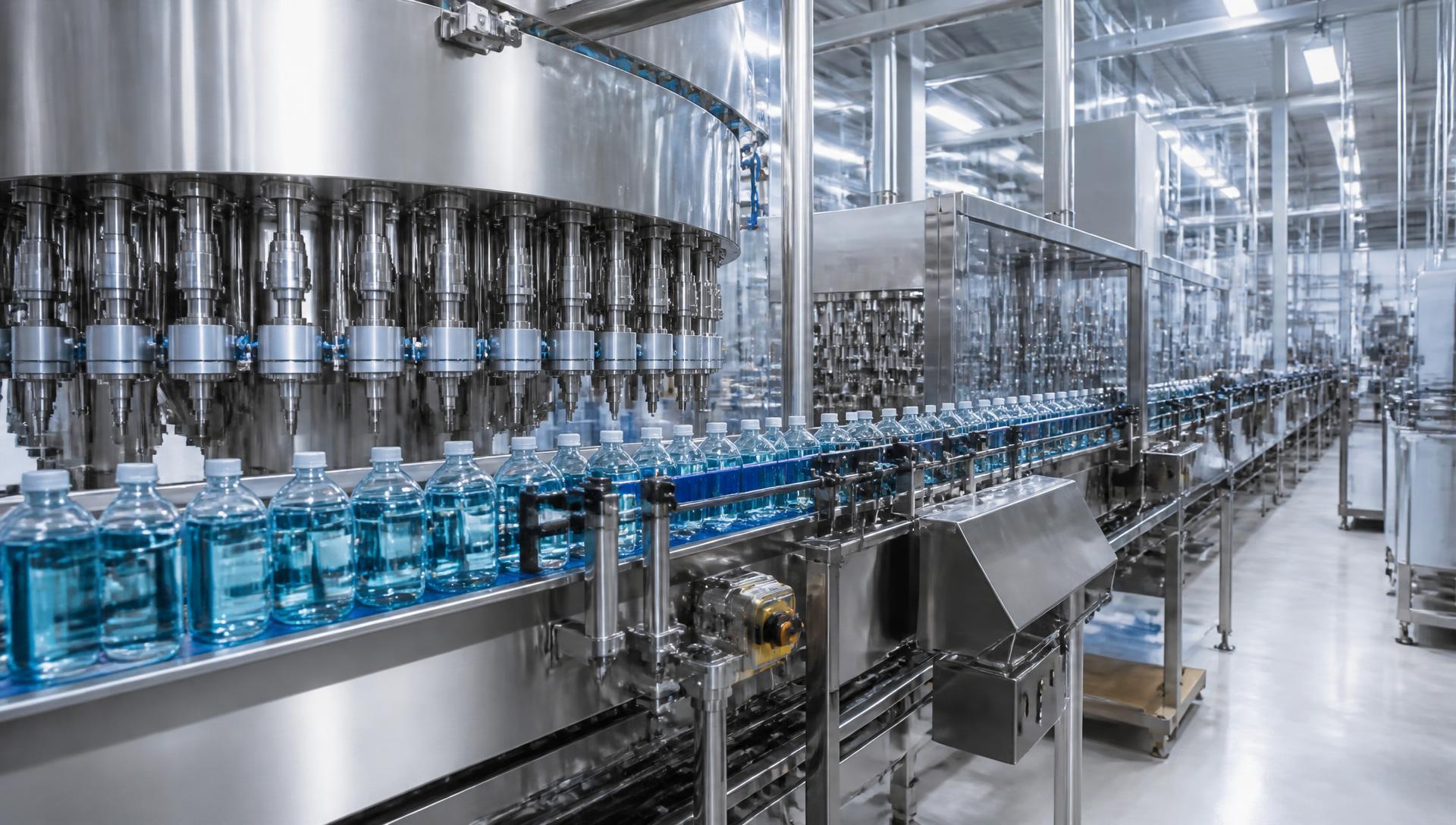 Bottling and filling line running at production speed
